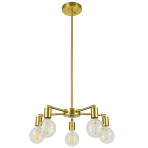 Modern Adjustable 5-Light Satin Brass Chandelier